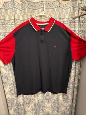 Nautica Navy Polo with Red Raglan Sleeves and White-Trim Collar